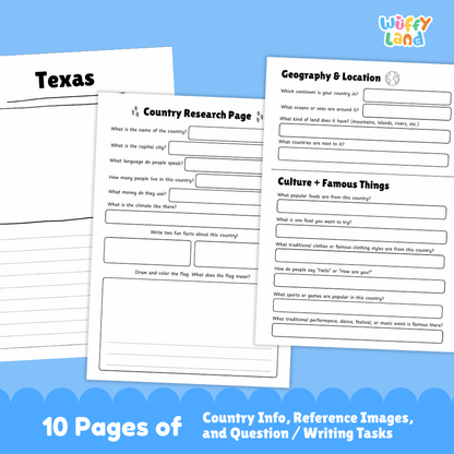 Texas Country Research Project Worksheets and Activity Pages