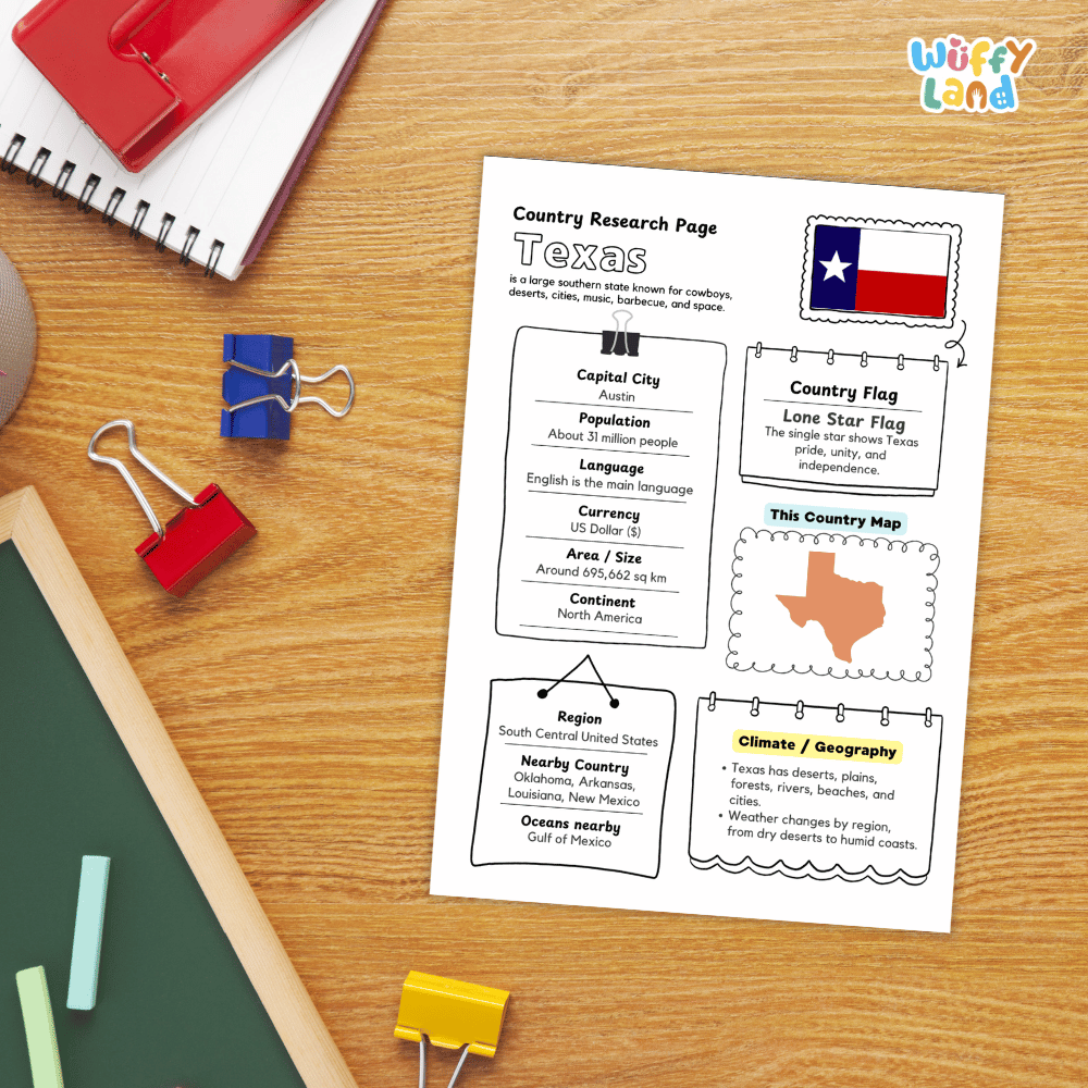 Texas Country Research Project Worksheets and Activity Pages