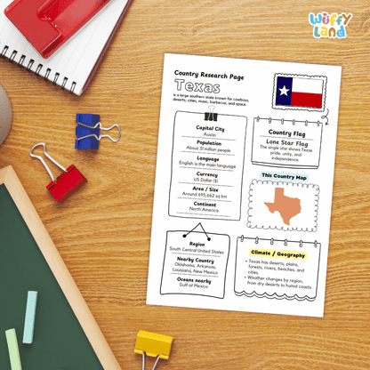 Texas Country Research Project Worksheets and Activity Pages