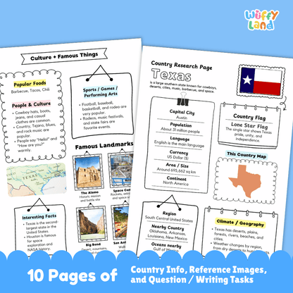 Texas Country Research Project Worksheets and Activity Pages