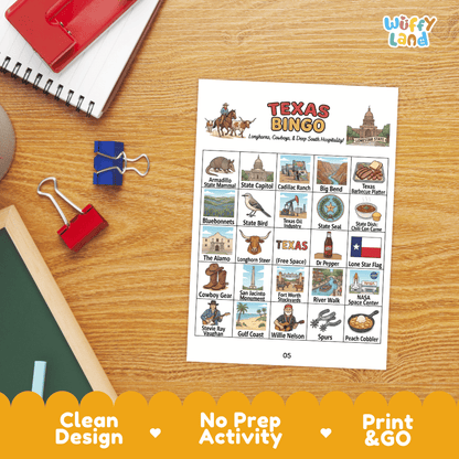 Texas Geography BINGO Game Lone Star State Activity Printable Boards