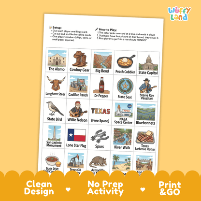 Texas Geography BINGO Game Lone Star State Activity Printable Boards