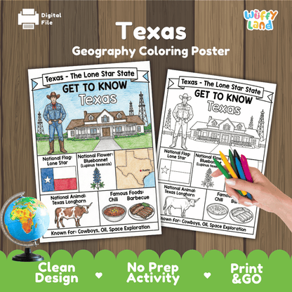 Texas State Geography Coloring Poster and Activity Worksheet