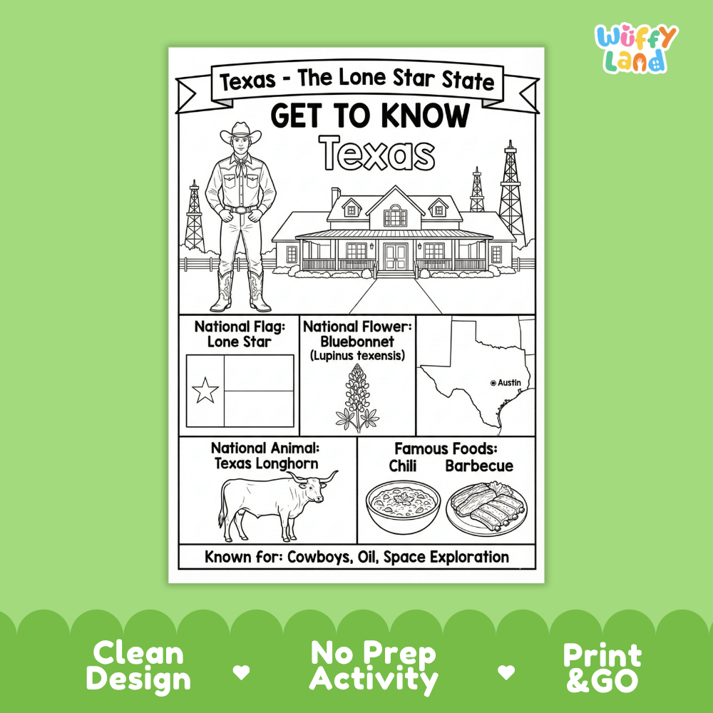 Texas State Geography Coloring Poster and Activity Worksheet