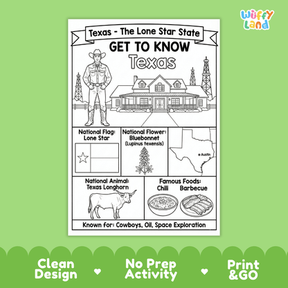 Texas State Geography Coloring Poster and Activity Worksheet
