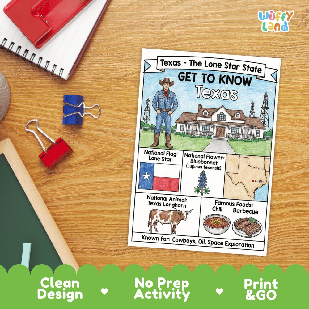 Texas State Geography Coloring Poster and Activity Worksheet