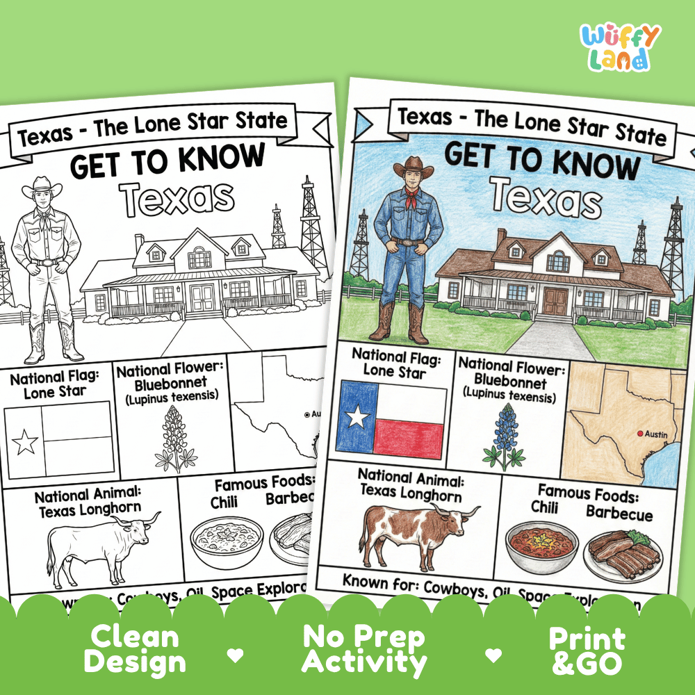 Texas State Geography Coloring Poster and Activity Worksheet