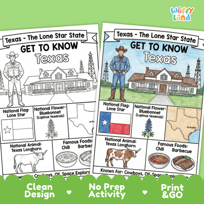 Texas State Geography Coloring Poster and Activity Worksheet