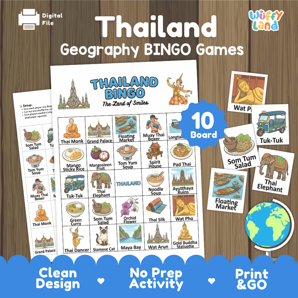 Thailand Geography BINGO Game | Thai Culture and Landmarks Printable Activity