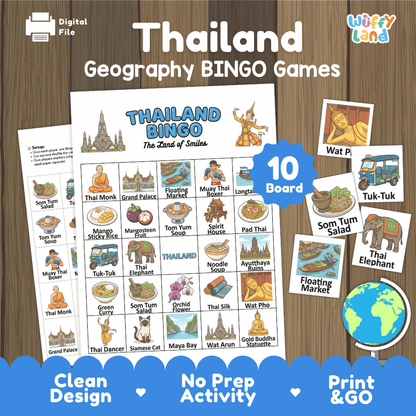 Thailand Geography BINGO Game | Thai Culture and Landmarks Printable Activity