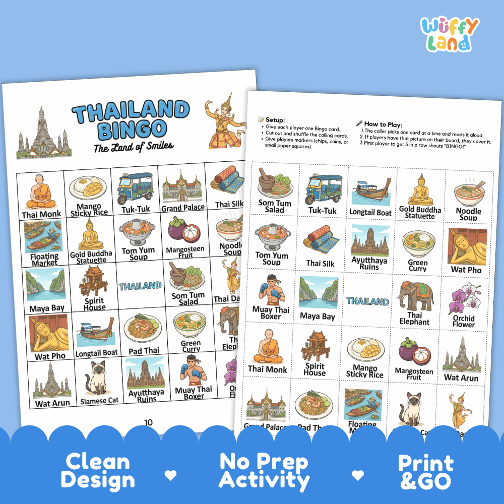 Thailand Geography BINGO Game | Thai Culture and Landmarks Printable Activity