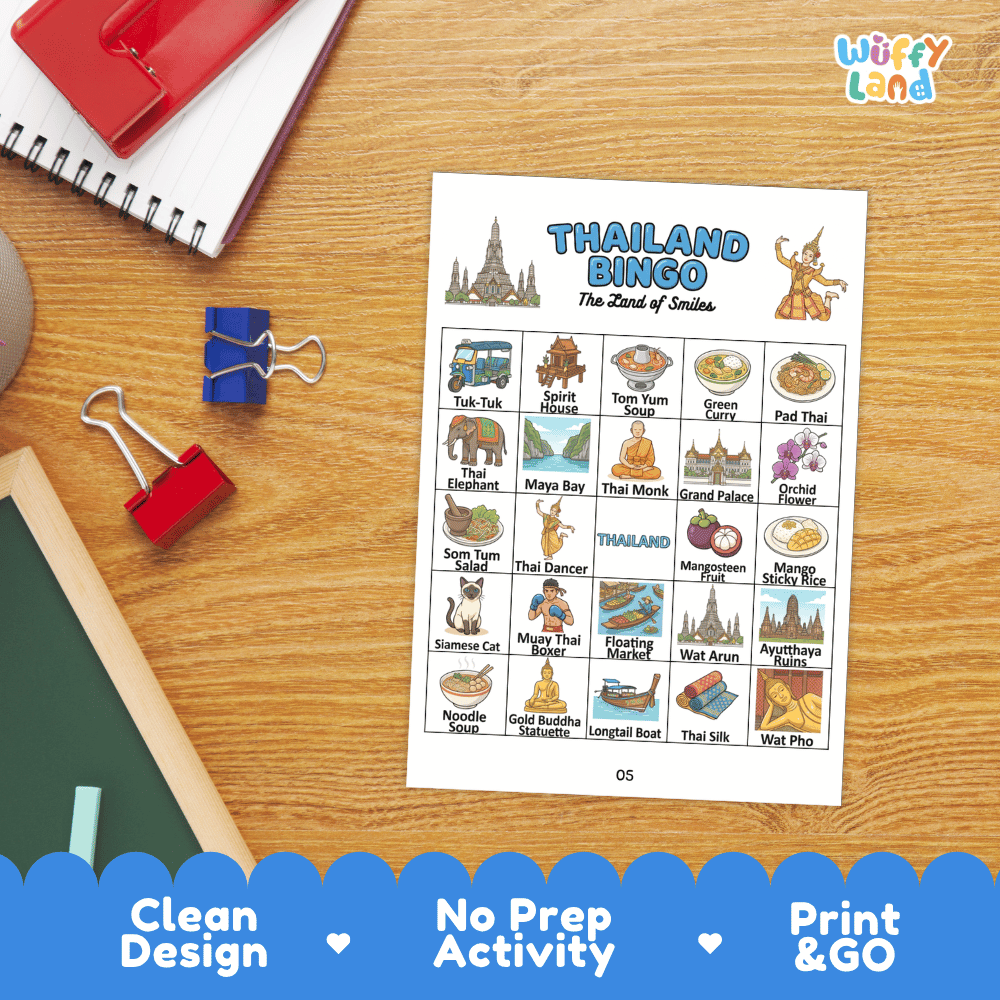Thailand Geography BINGO Game | Thai Culture and Landmarks Printable Activity