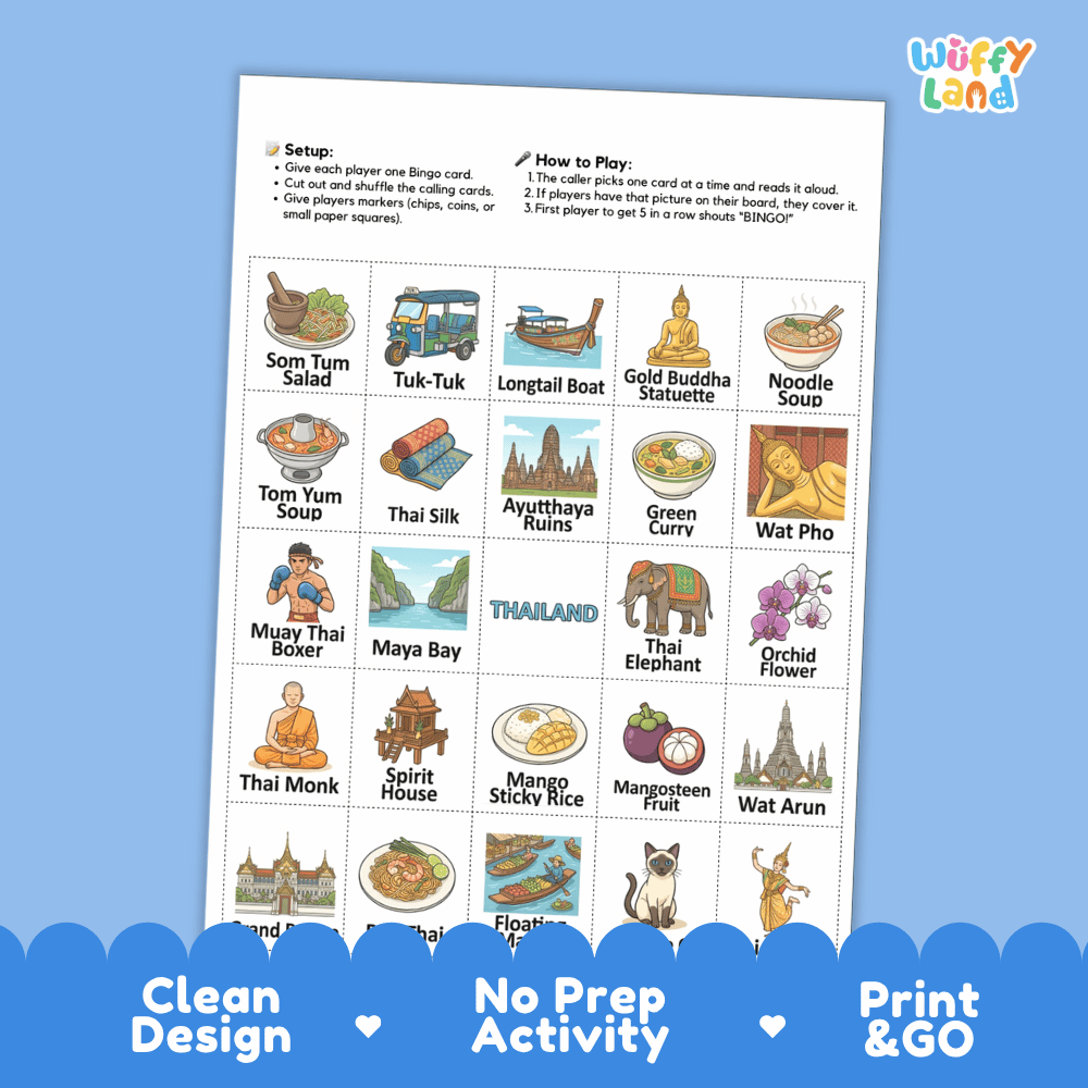 Thailand Geography BINGO Game | Thai Culture and Landmarks Printable Activity