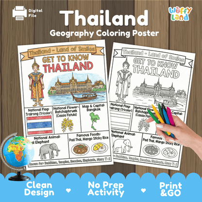 Thailand Geography Coloring Poster and Fact Sheet Printables