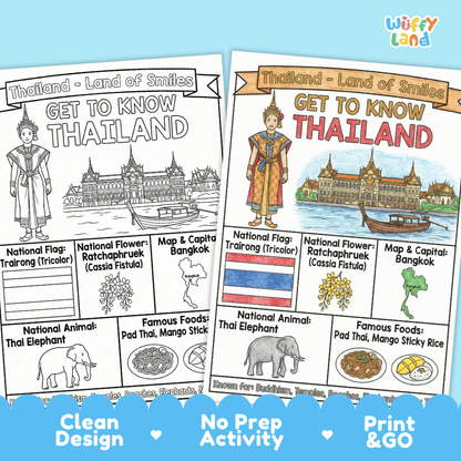 Thailand Geography Coloring Poster and Fact Sheet Printables