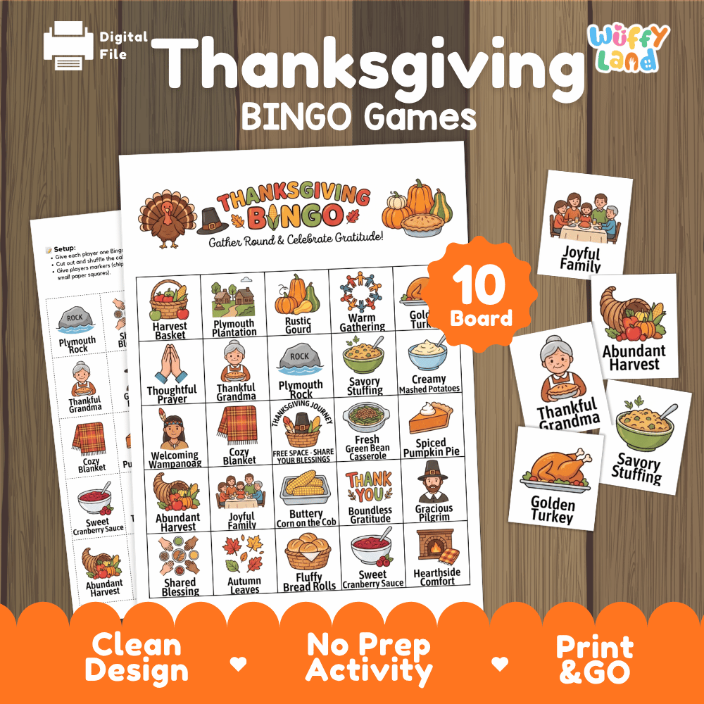 Thanksgiving BINGO Games Printable Fall Holiday Activity Cards