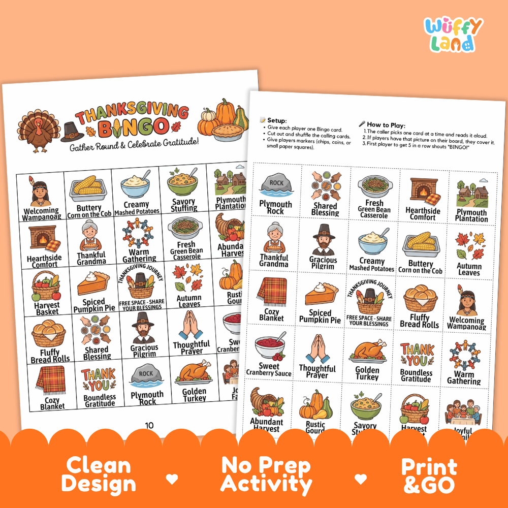 Thanksgiving BINGO Games Printable Fall Holiday Activity Cards