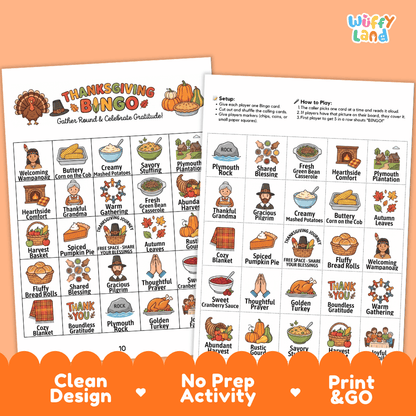 Thanksgiving BINGO Games Printable Fall Holiday Activity Cards