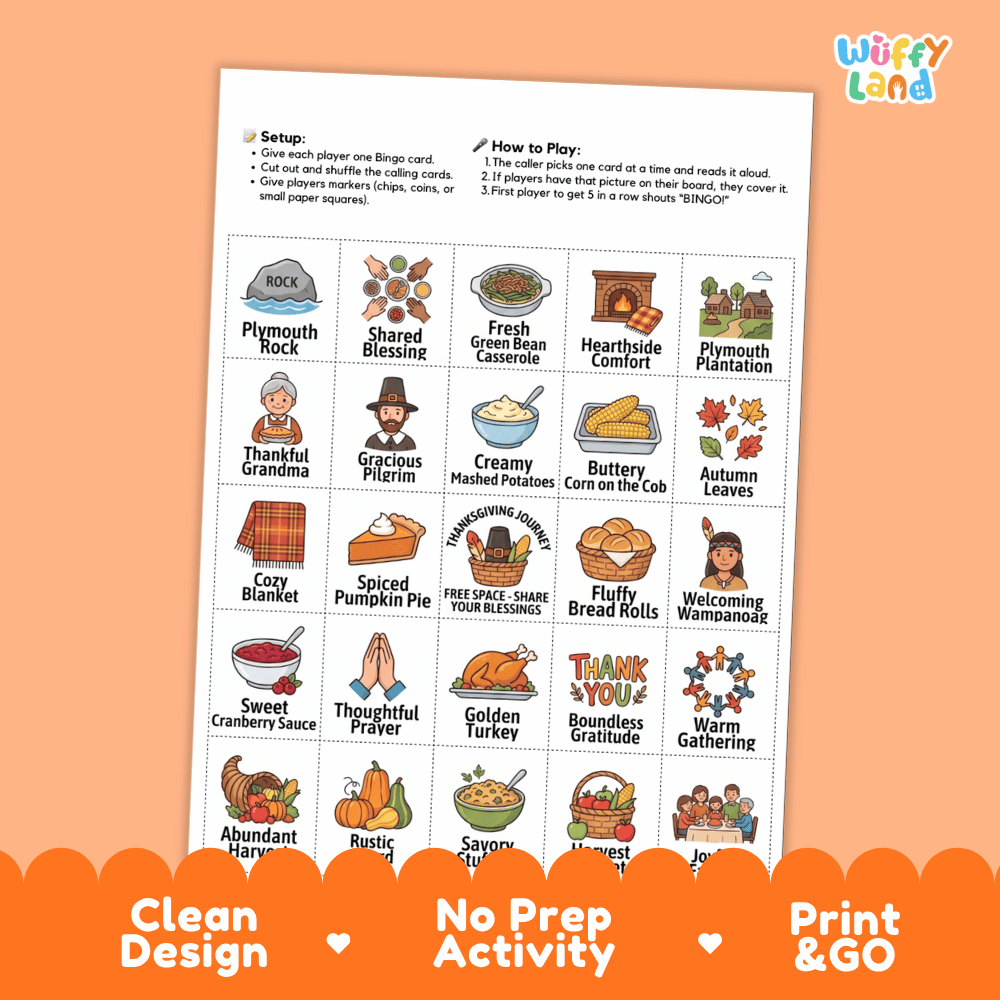 Thanksgiving BINGO Games Printable Fall Holiday Activity Cards