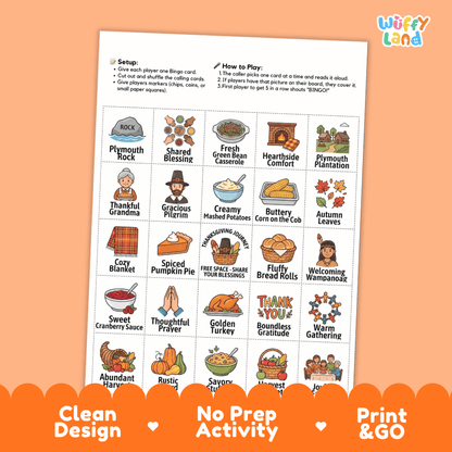 Thanksgiving BINGO Games Printable Fall Holiday Activity Cards