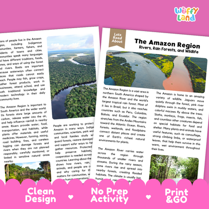Teacher answer key page showing complete question solutions for The Amazon Region geography and rainforest science reading comprehension practice