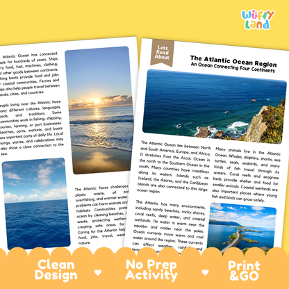 Teacher answer key page showing complete question solutions for The Atlantic Ocean Region world geography reading comprehension practice
