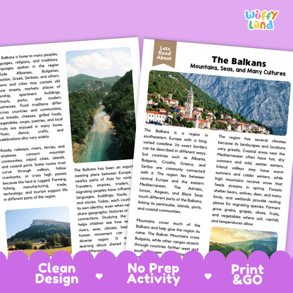 Teacher answer key page showing complete question solutions for The Balkans European geography reading comprehension practice