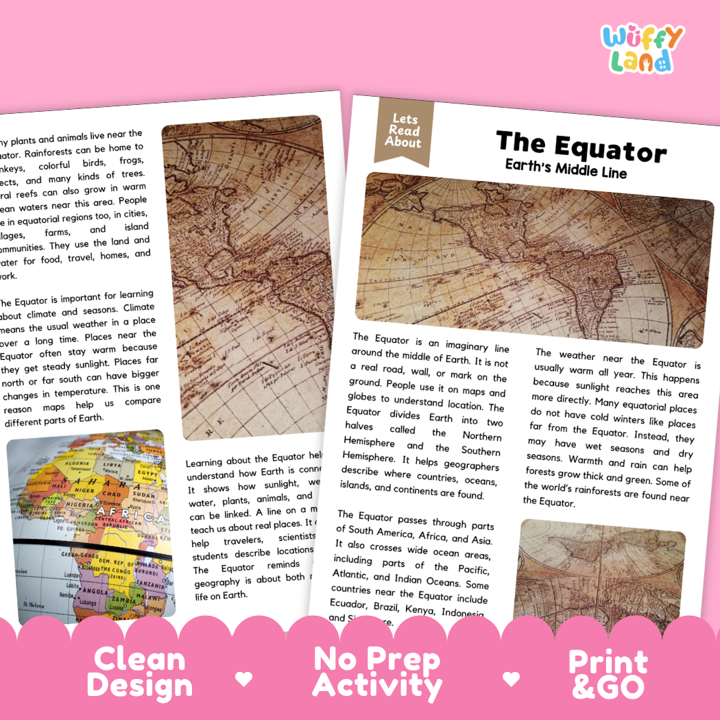 Teacher answer key page showing complete question solutions for the Equator reading comprehension practice