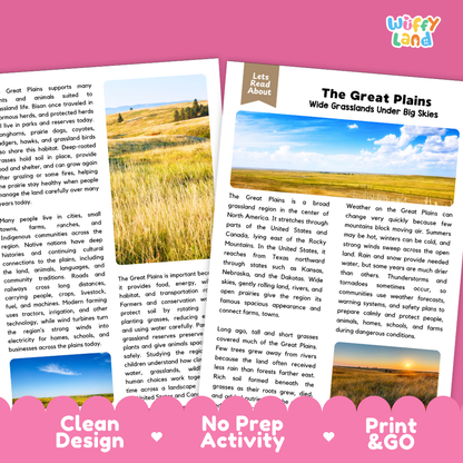 Teacher answer key page showing complete question solutions for The Great Plains geography and Earth science reading comprehension practice