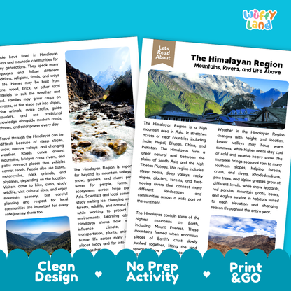 Teacher answer key page showing complete question solutions for The Himalayan Region geography and Earth science reading comprehension practice