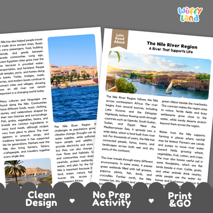 Teacher answer key page showing complete question solutions for The Nile River Region world geography reading comprehension practice