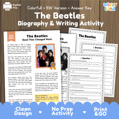 The Beatles Biography Reading Passage and Writing Activity Worksheets