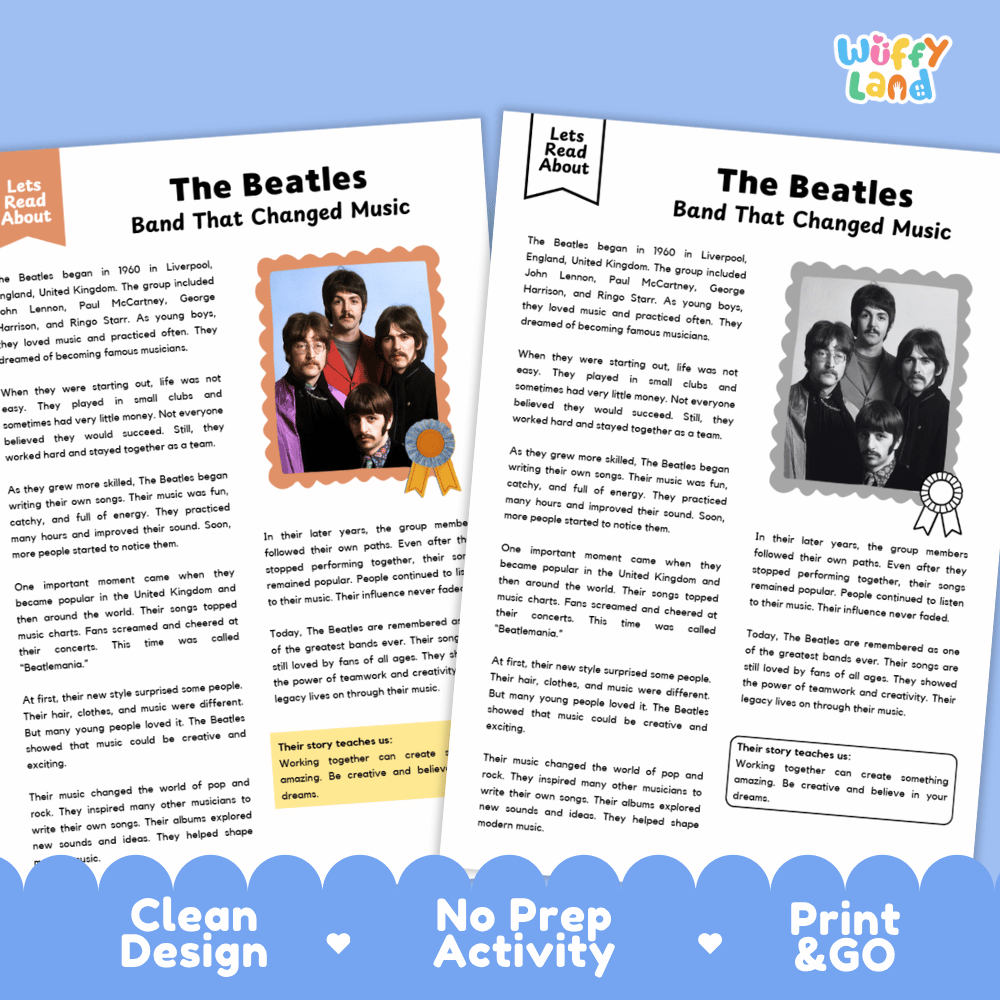 The Beatles Biography Reading Passage and Writing Activity Worksheets