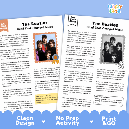 The Beatles Biography Reading Passage and Writing Activity Worksheets