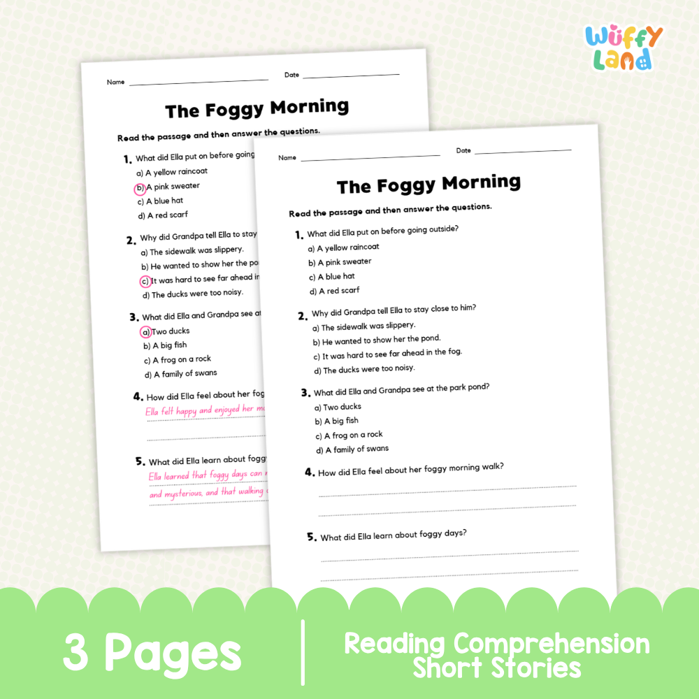 The Foggy Morning Reading Comprehension Passage and Questions Worksheets