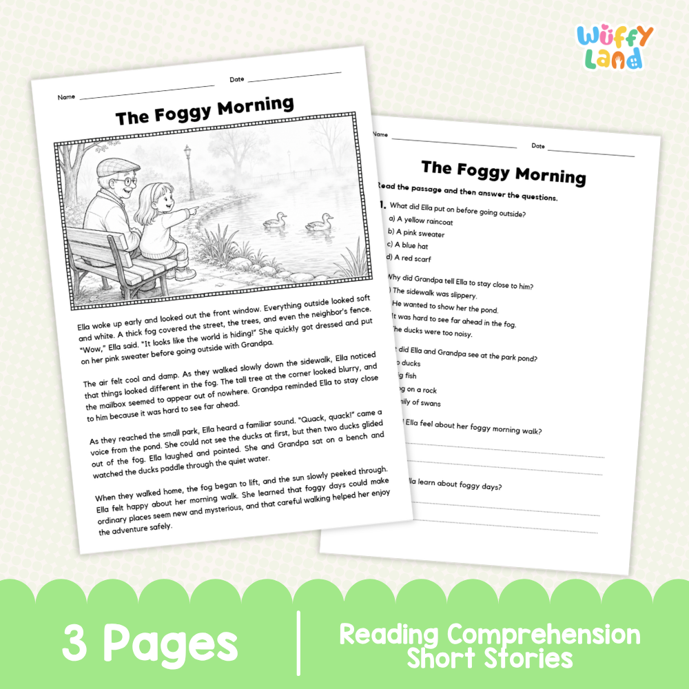 The Foggy Morning Reading Comprehension Passage and Questions Worksheets