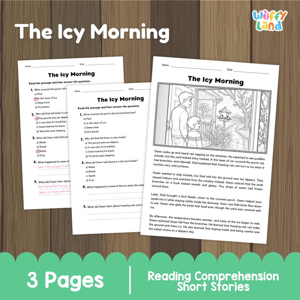 The Icy Morning Reading Comprehension Passage and Questions Worksheets