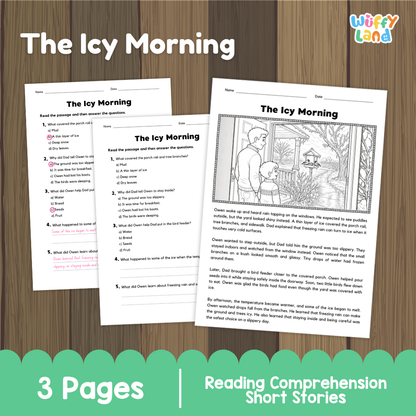 The Icy Morning Reading Comprehension Passage and Questions Worksheets