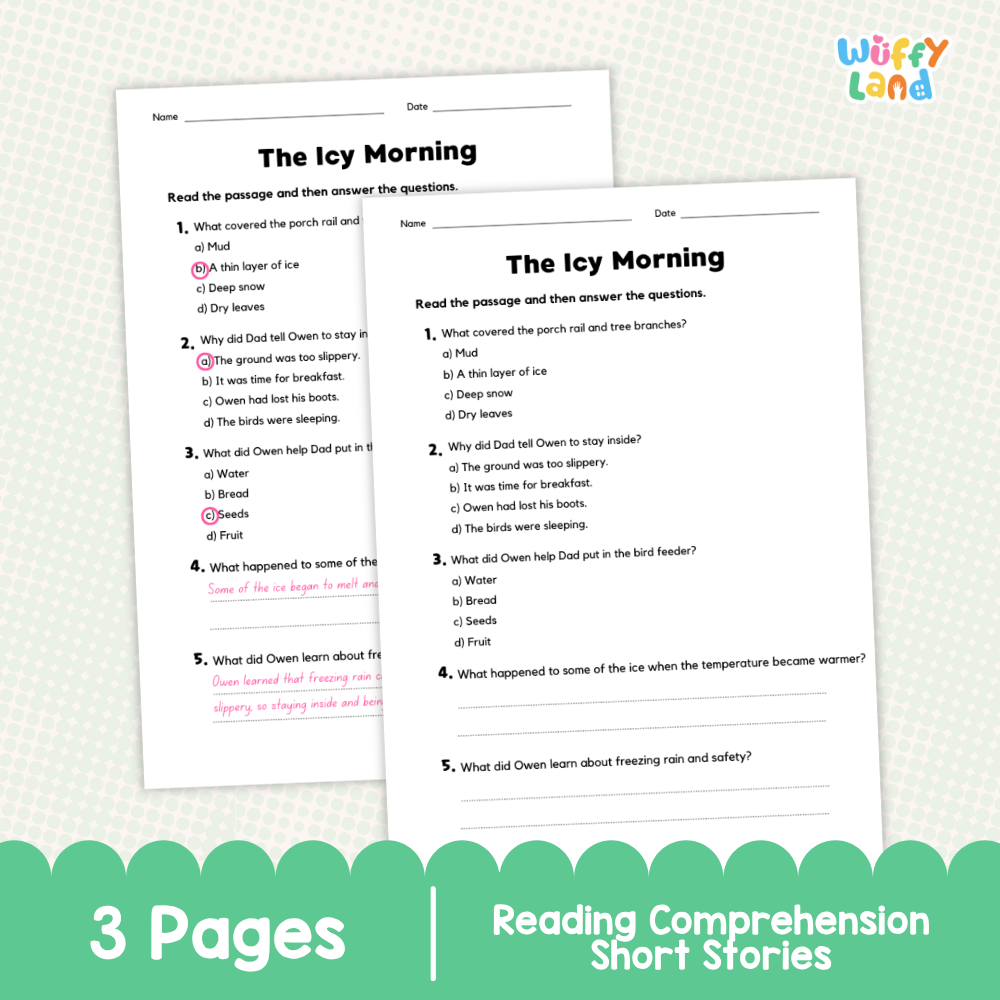 The Icy Morning Reading Comprehension Passage and Questions Worksheets