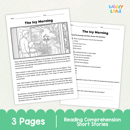 The Icy Morning Reading Comprehension Passage and Questions Worksheets