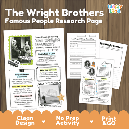 The Wright Brothers Famous People Research Page Worksheets