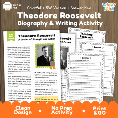 Theodore Roosevelt Biography Reading Passage and Writing Activity Worksheets