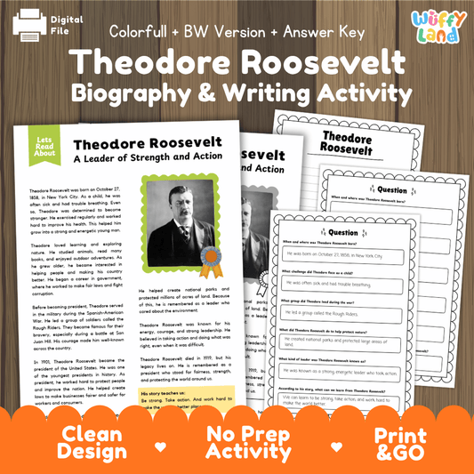 Theodore Roosevelt Biography Reading Passage and Writing Activity Worksheets