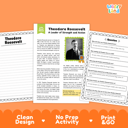 Theodore Roosevelt Biography Reading Passage and Writing Activity Worksheets
