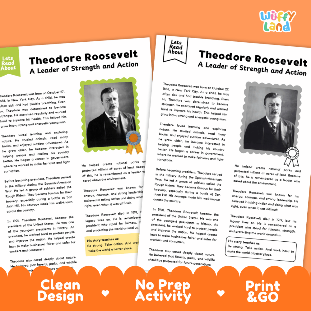 Theodore Roosevelt Biography Reading Passage and Writing Activity Worksheets