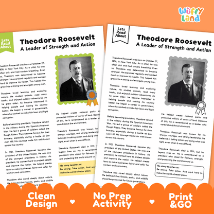 Theodore Roosevelt Biography Reading Passage and Writing Activity Worksheets