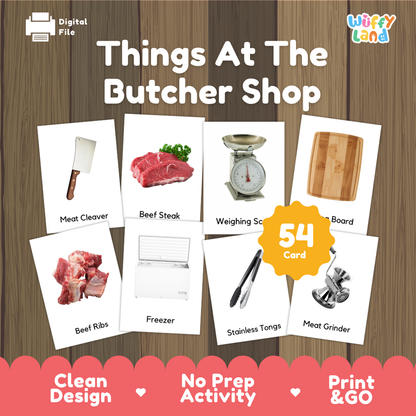 Things At The Butcher Shop Vocabulary Flashcards and Matching Cards