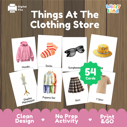 Things At The Clothing Store Vocabulary Flashcards and Matching Cards