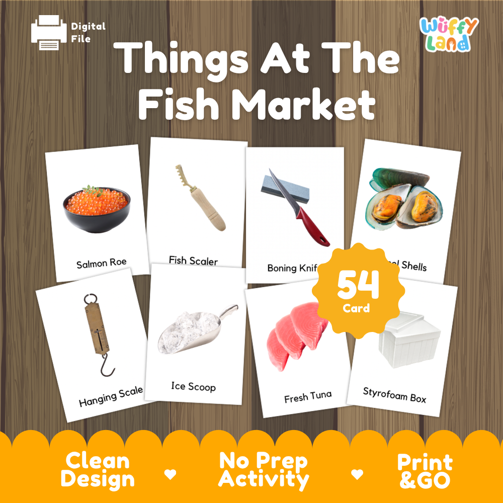Things At The Fish Market Vocabulary Flashcards and Matching Cards