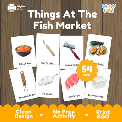 Things At The Fish Market Vocabulary Flashcards and Matching Cards